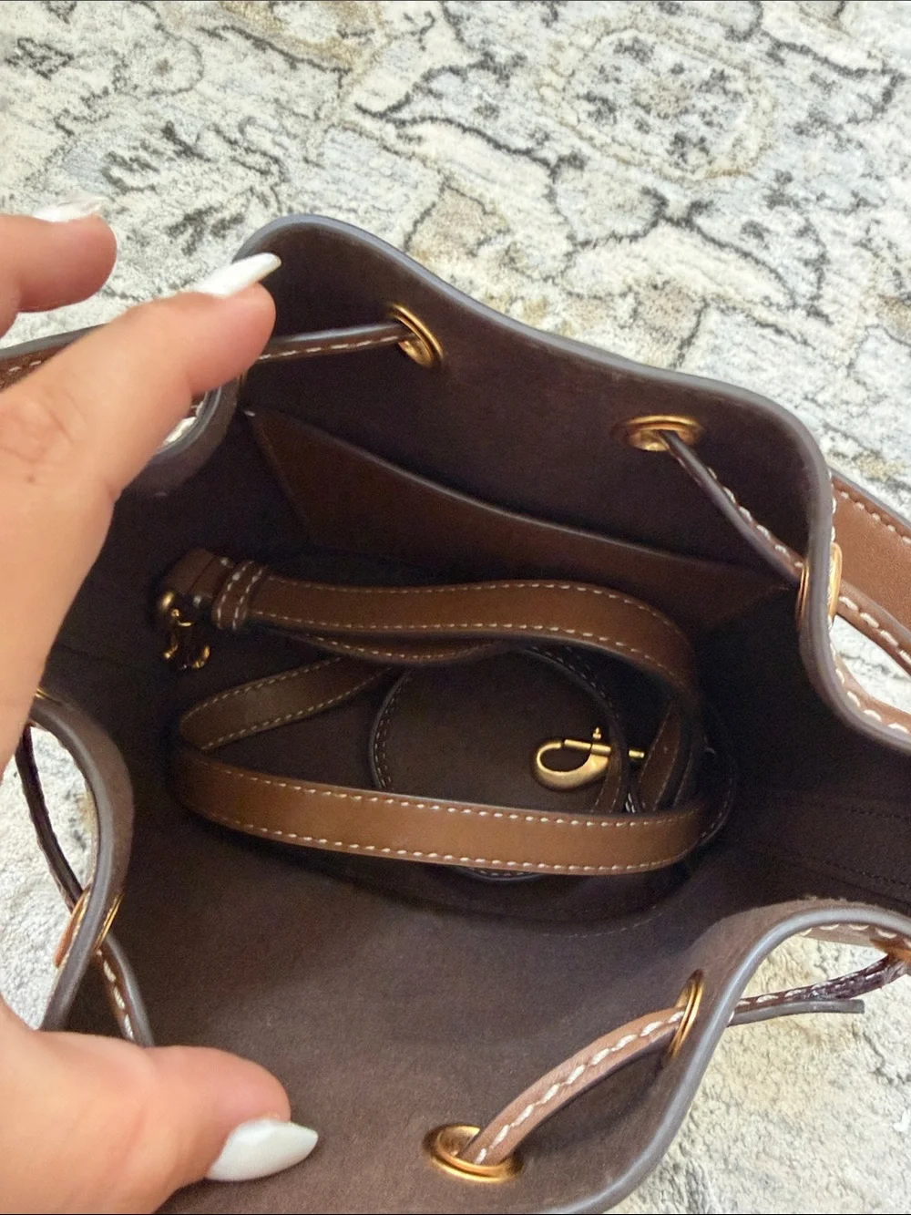 Tory Burch Classic Brown Leather Bucket Bag with Gold Hardware